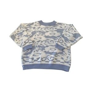 Arielle‎ Vintage Floral Knit Sweater Blue White Metallic Lurex Made in USA Retro